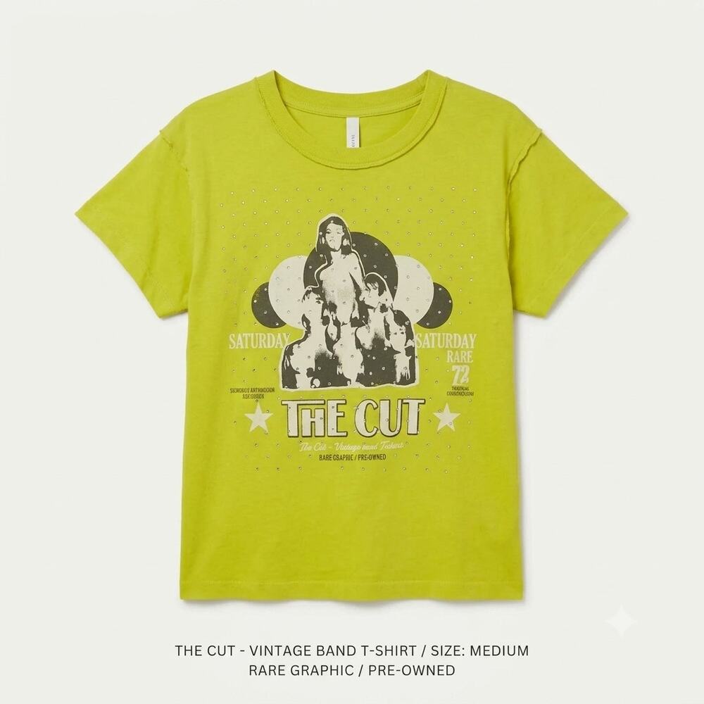 Daydreamer Small The Cut Rhinestone Graphic Tee Green Cotton NWT